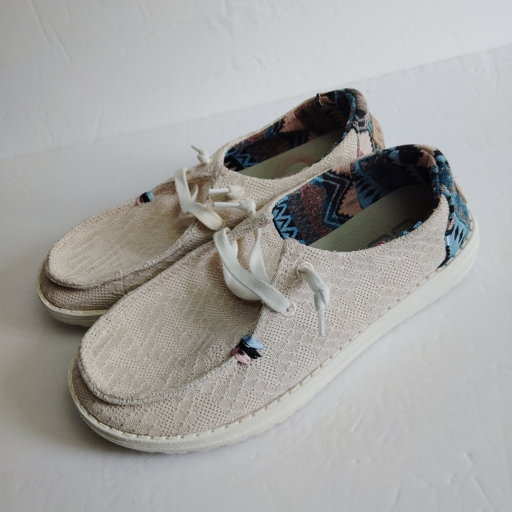 Hey Dude Women's Wendy Boho Aztec Cream Slip On Shoes ~ Size 6
